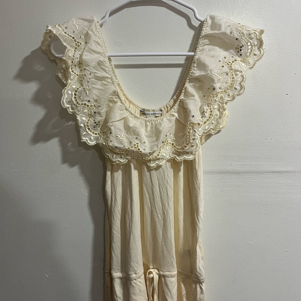 Cream Ruffled Dress with Eyelet Details